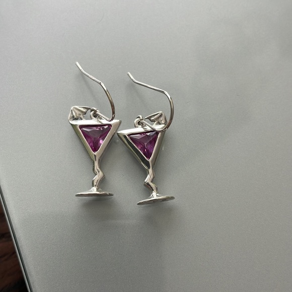 SOLD Vintage Sterling Silver Amethyst Martini Earrings NEW π π² - Picture 1 of 11